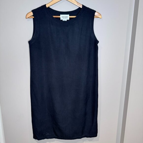 Eileen Fisher | 100% Silk Shift Midi Dress | Black | Medium - Picture 1 of 4